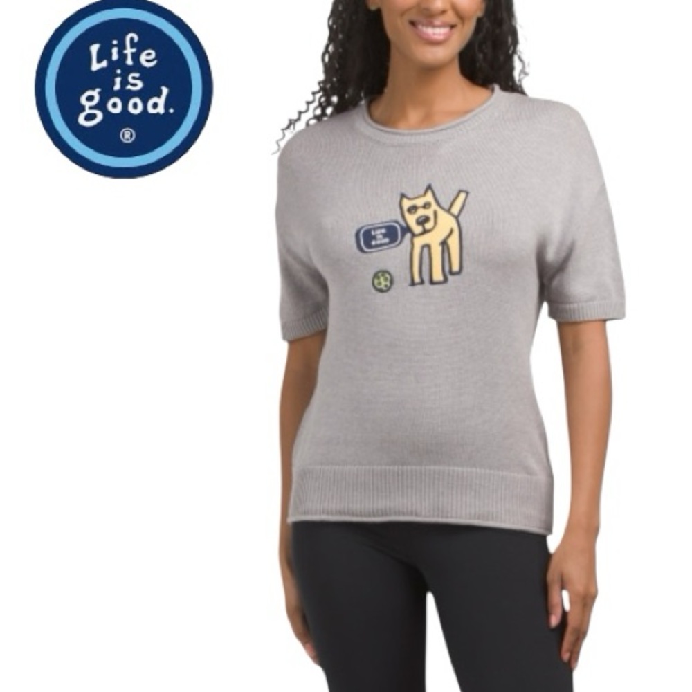 NWT Life Is Good Heather Dog Graphic Sweater